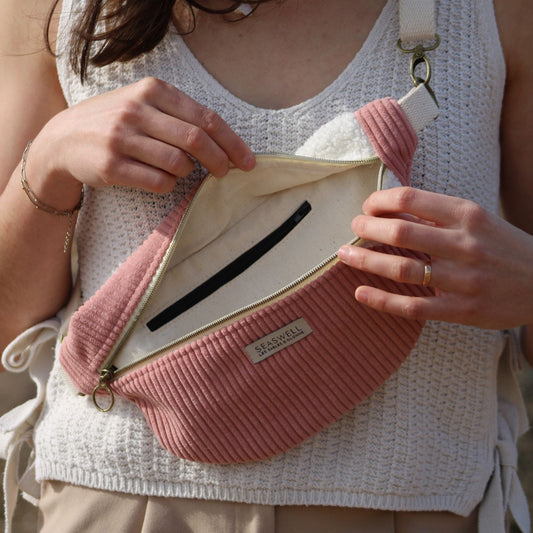 🌸 Sac Banane Velours Côtelé Rose Poudré 🌸